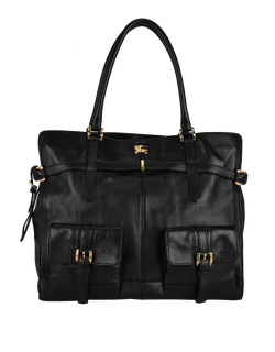 Buckles Detail Tote, Leather, Black, MIT, 2*